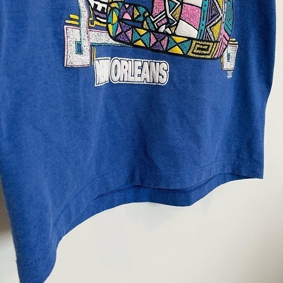 VINTAGE 80s New Orleans Cinco De Mayo Tee Blue Single Stitch Tees Unlimited Med - Picture 6 of 11